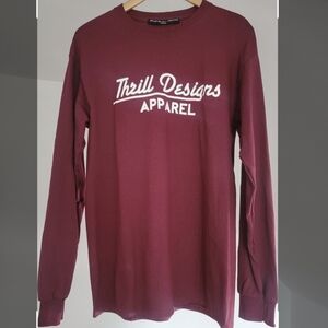 NEW Mens Long Sleeve Maroon Color Shirt Graphic Long Sleeve Unisex Med